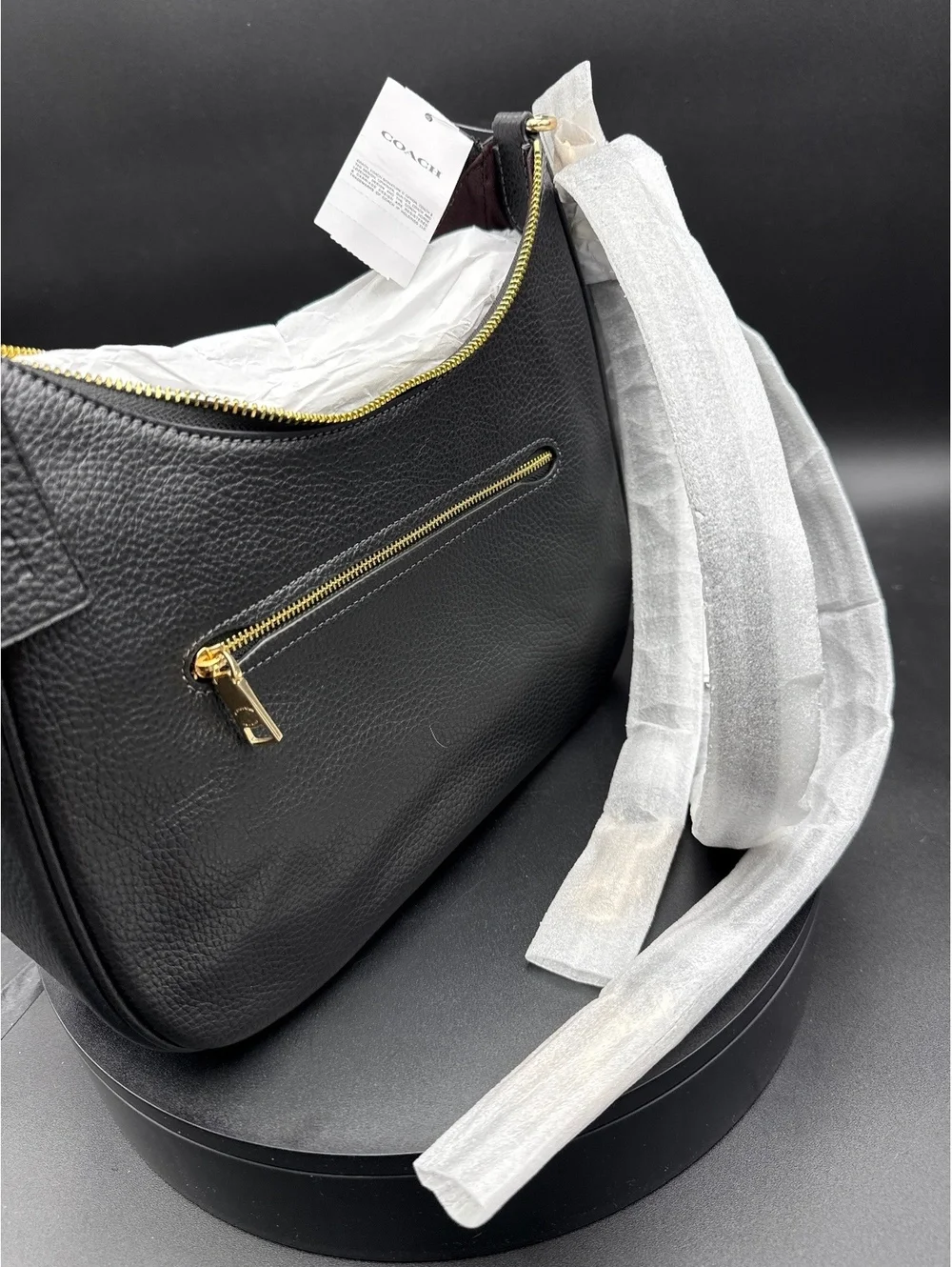 Coach Black Pebbled Leather Small Hobo Shoulder Bag Purse